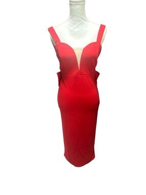 Backless Sexy Red Midi Dress with Plunge Neckline